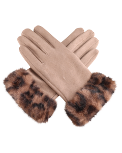 G046 Faux Fur Leopard Cuff Gloves