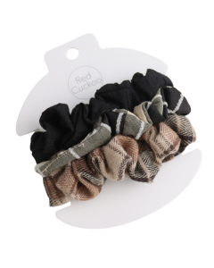 HH0822 Checks Scrunchies Pack Of 3 Black Brown