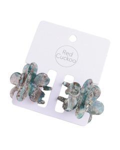 HH0927 Flower Hair Claws Grey Green Pair