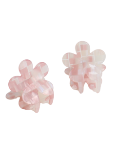 HH0931 Flower Hair Claws Pink Checks Pair