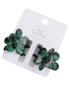HH0935 Flower Hair Claws Green Black Pair