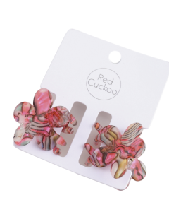 HH0941 Flower Hair Claws Red Shimmer Pair 